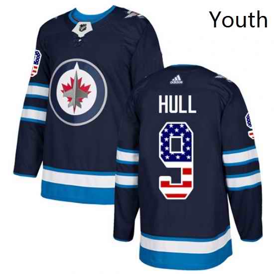 Youth Adidas Winnipeg Jets 9 Bobby Hull Authentic Navy Blue USA Flag Fashion NHL Jersey